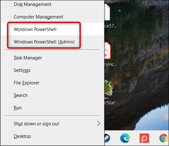 Click "Windows PowerShell" or "Windows PowerShell (Admin)."