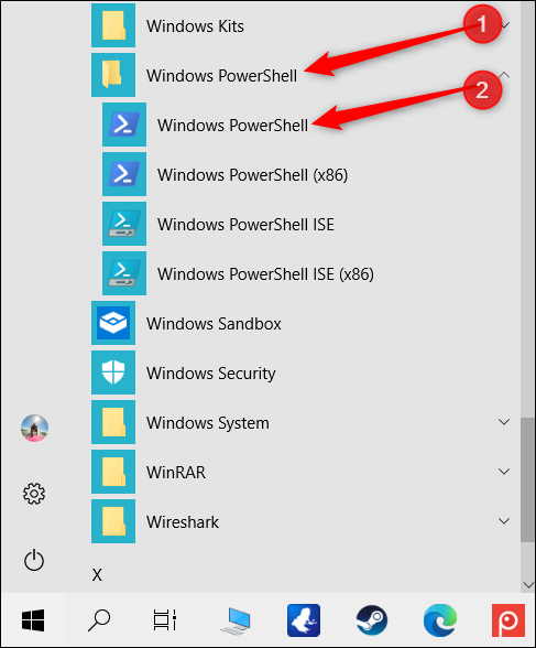 Click the "Windows PowerShell" folder, and then click "Windows PowerShell."