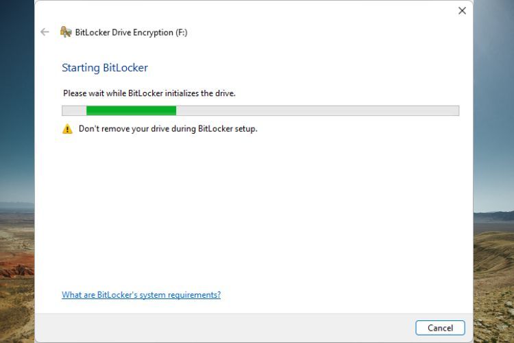 Window showing the startup sequence for BitLocker Drive Encryption