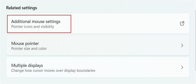 Additional Mouse Settings option in the Settings app.