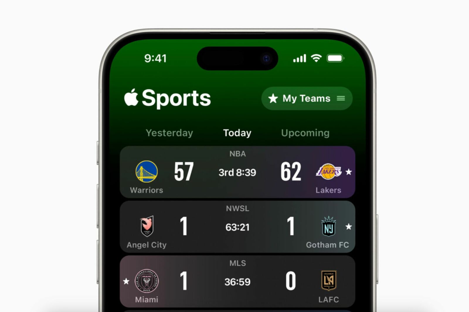 Apple Sports app showing scores.