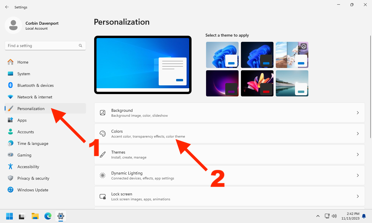 Opening the Colors section in Windows 11 settings