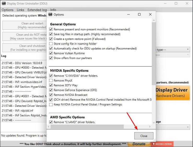 DDU options prompt in Safe Mode