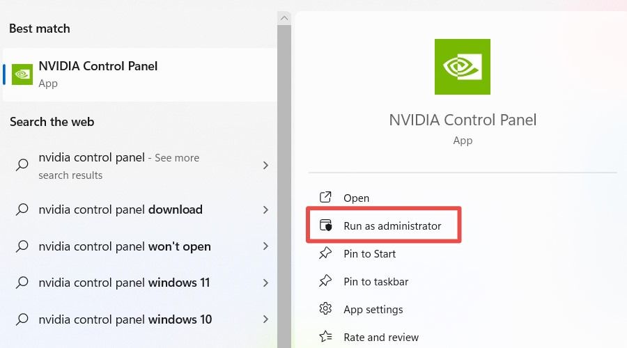 Running the NVIDIA Control Panel as an administrator on Windows