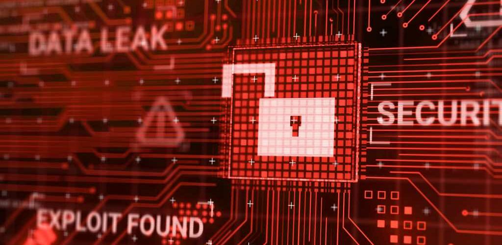 Hacker attackieren Computer-Hardware-Mikrochip während der Verarbeitung von Daten über das Internet-Netzwerk