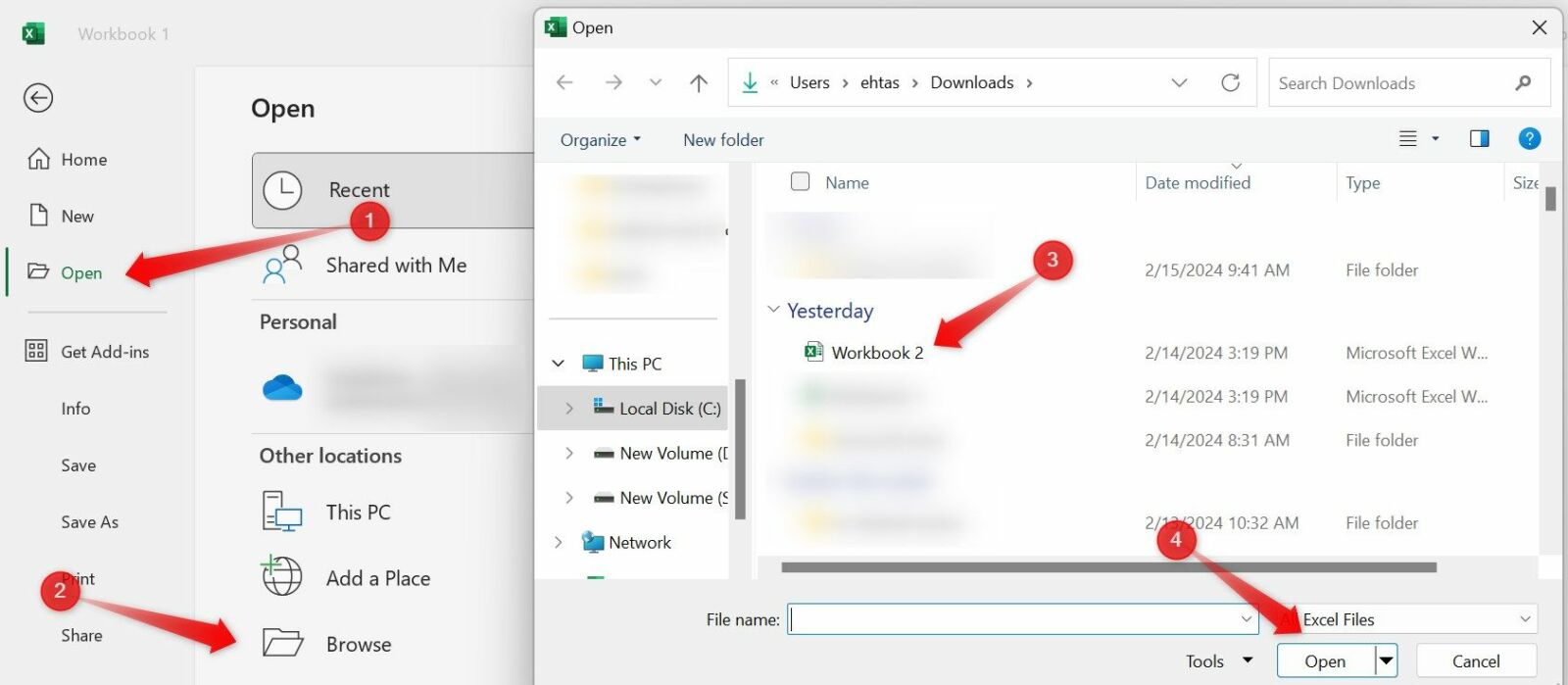 Opening an Excel file directly from Microsoft Excel.