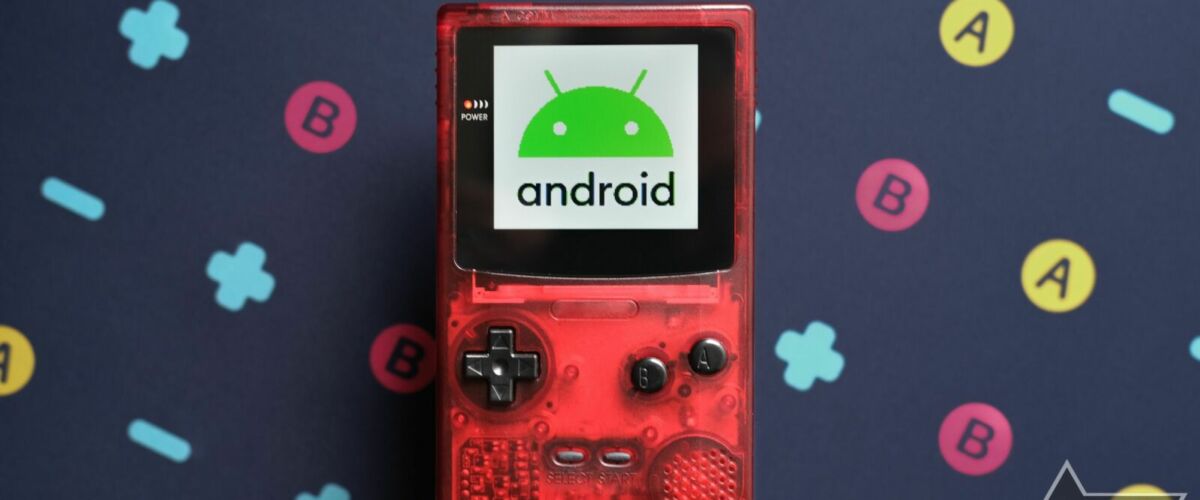 A retro handheld game console with 'Android' displayed on the screen