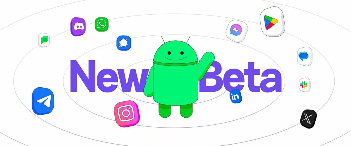 A cartoon Android logo surrounded by chat apps and the words