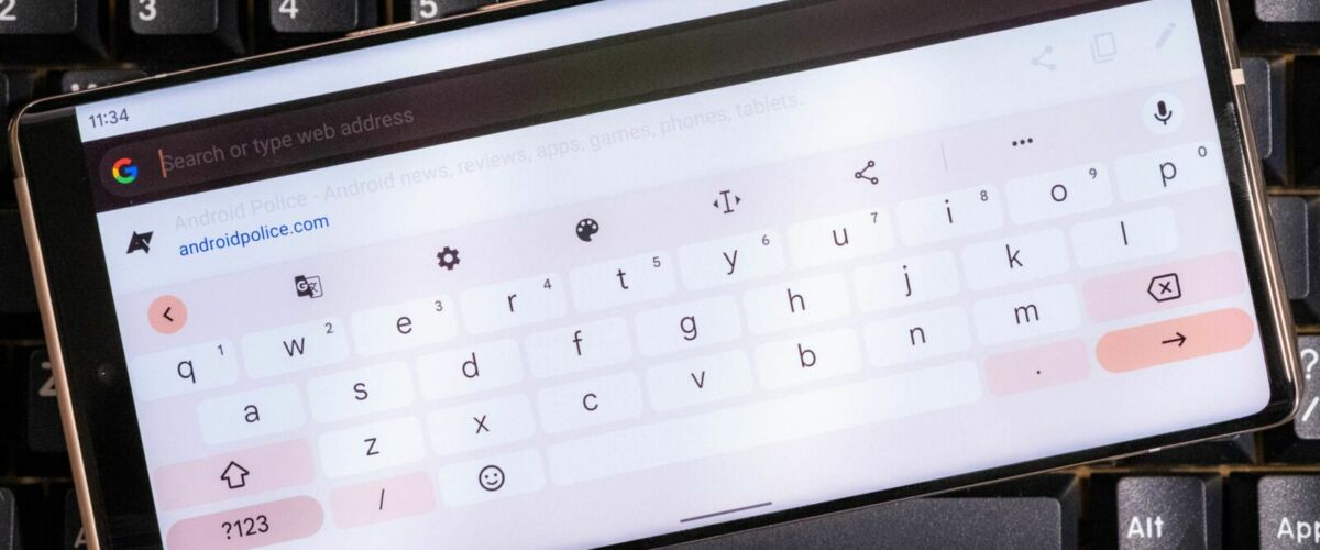 A Google Pixel 6 with its keyboard open in landscape mode