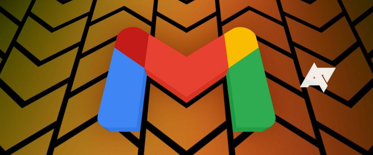 The Gmail logo against rows of orange chevrons