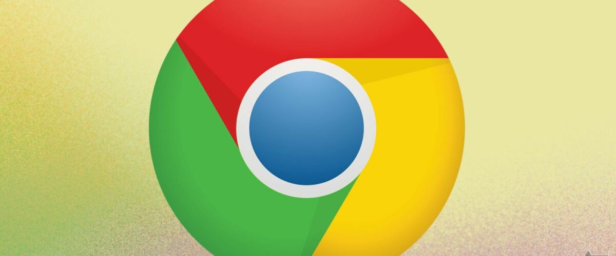 The Google Chrome browser against a yellow and purple background.