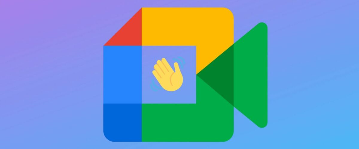 Google Meet logo with a raised hand in the middle