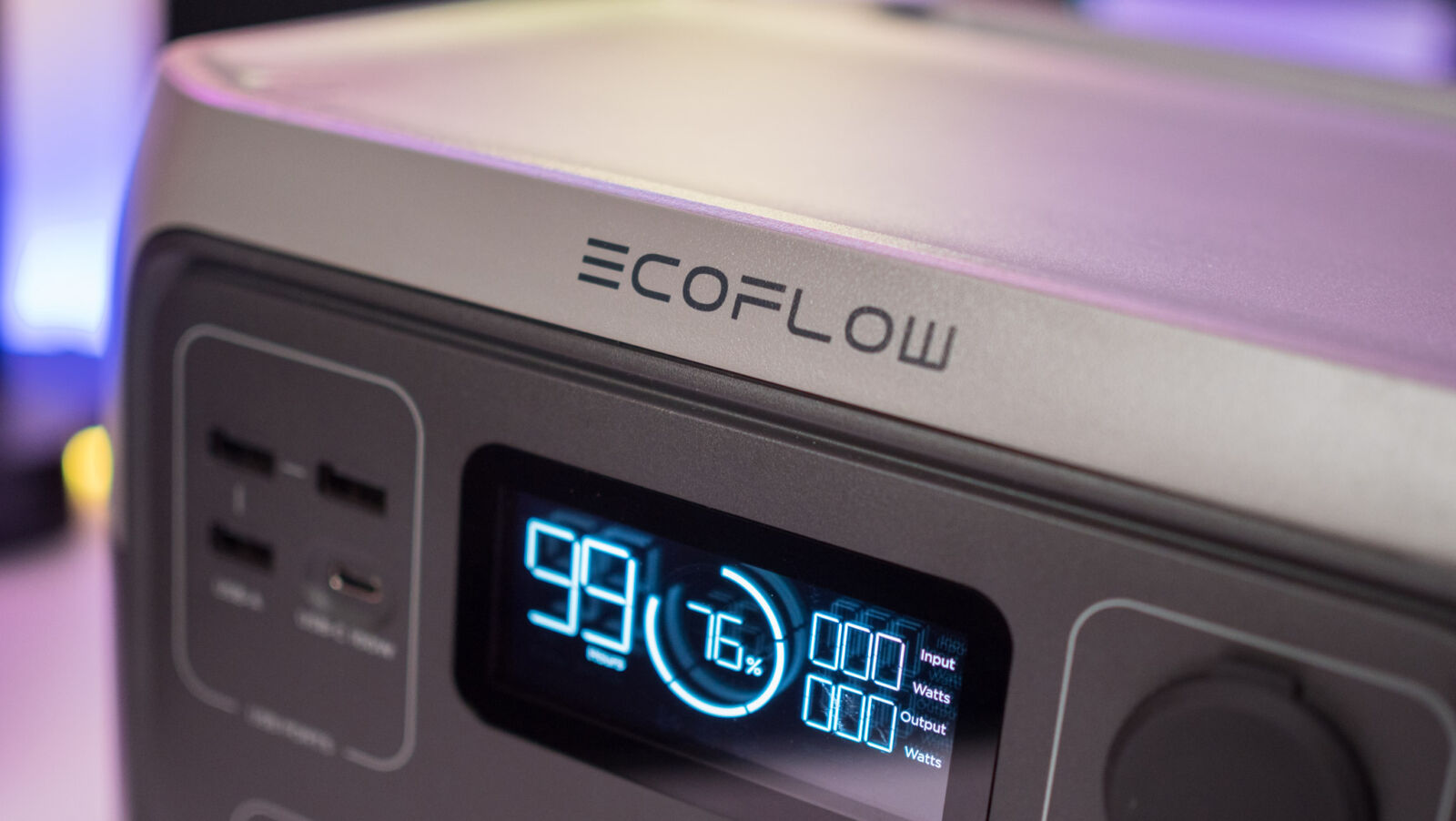 EcoFlow branding on the EcoFlow River 2 Max power station