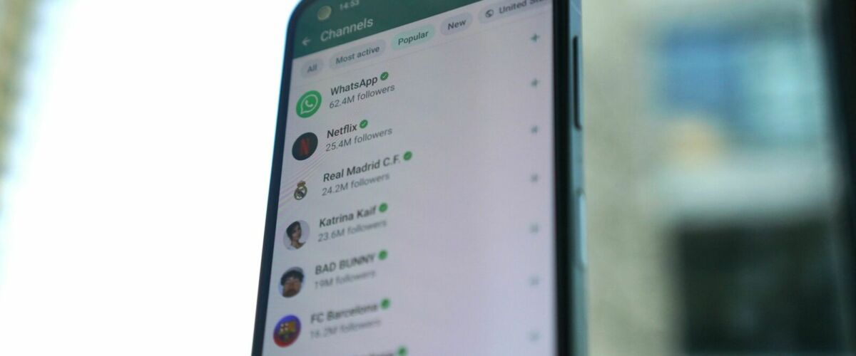 The WhatsApp app on a smartphone showing a list of WhatsApp Channels.