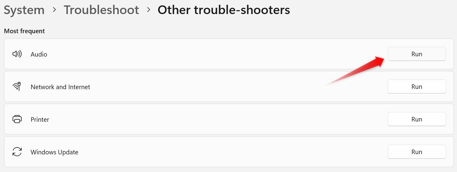 Running the audio troubleshooter on Windows.