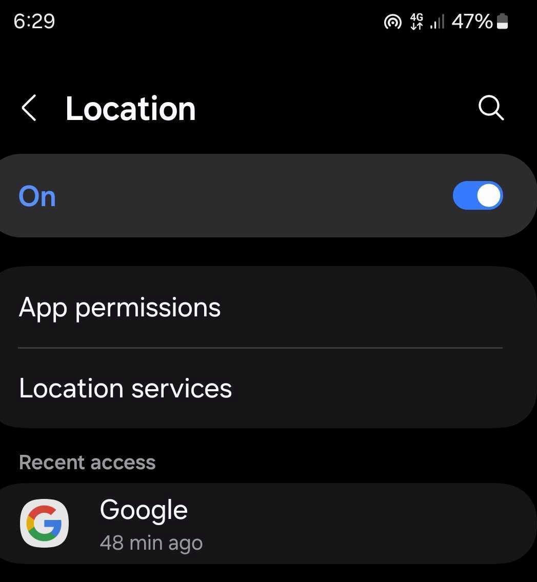 Turning on the location services on Android.