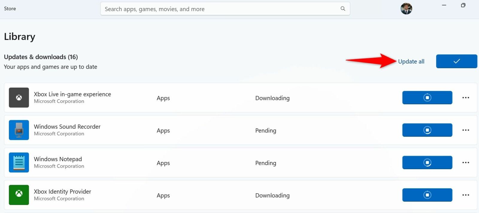 'Update All' highlighted in Microsoft Store.