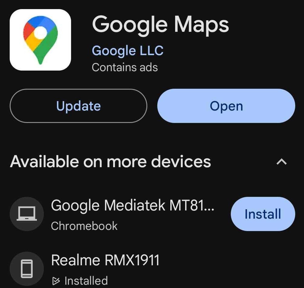 Updating the Google Maps app from the Android Play Store.-1