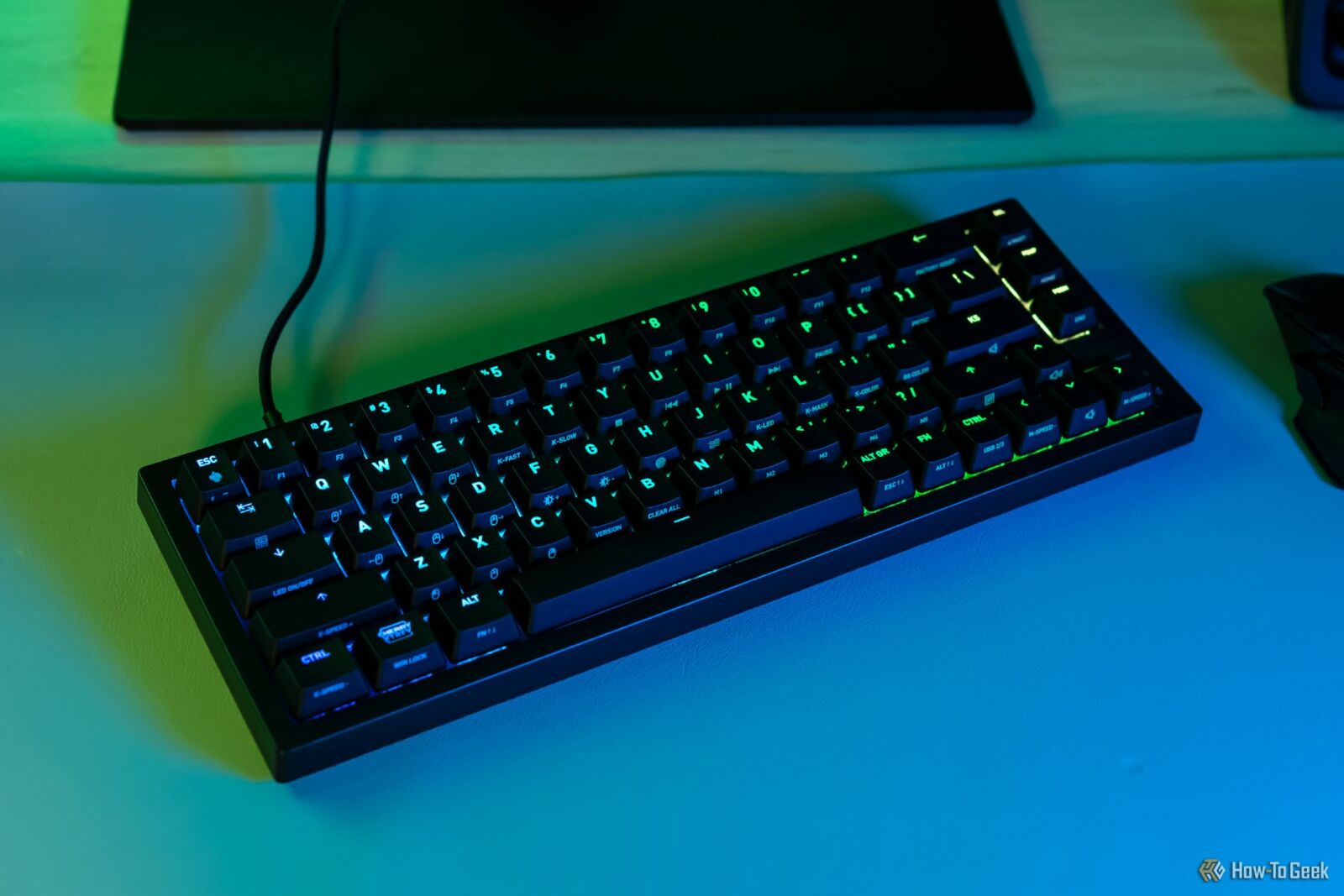 Angled view of the backlit Cherry K5V2 Keyboard