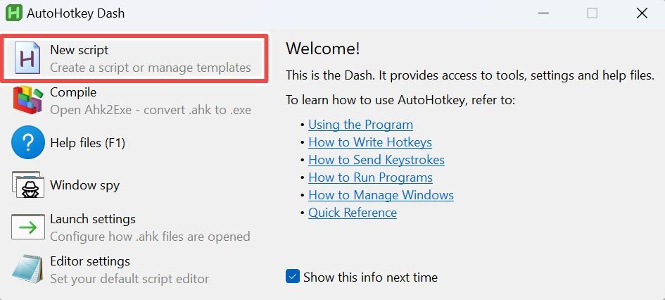 AutoHotkey with the 'New Script' option highlighted.