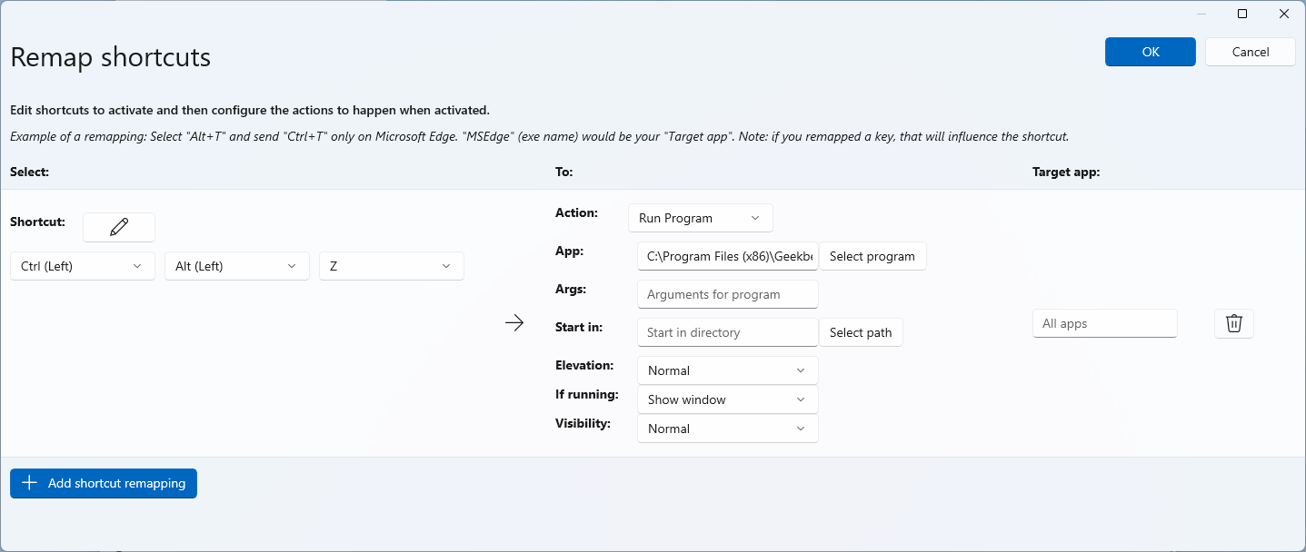 Keyboard mapping settings in PowerToys