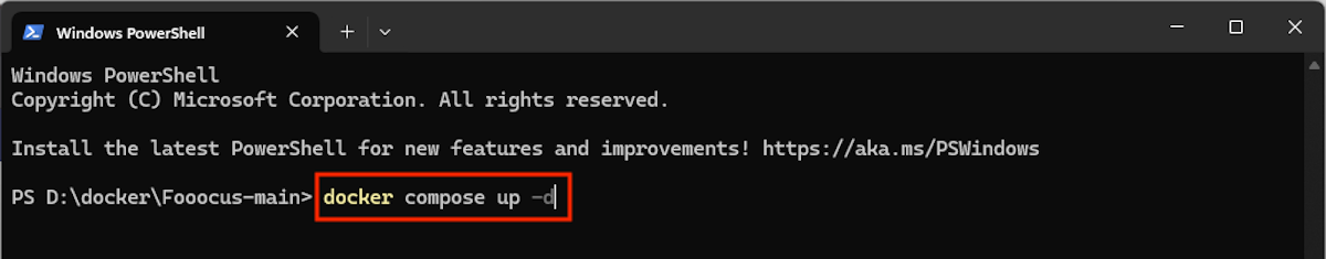 Running 'docker compose' in Powershell using the Windows Terminal