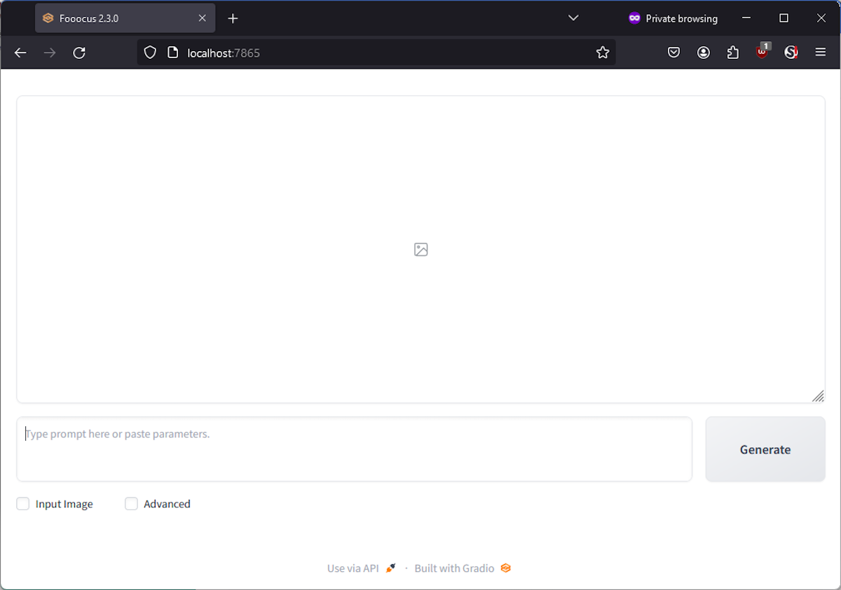 The Fooocus Stable Diffusion interface awaiting a user prompt