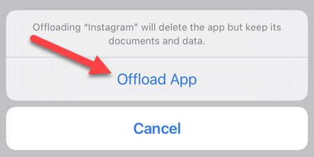 Tap "Offload App" to confirm.