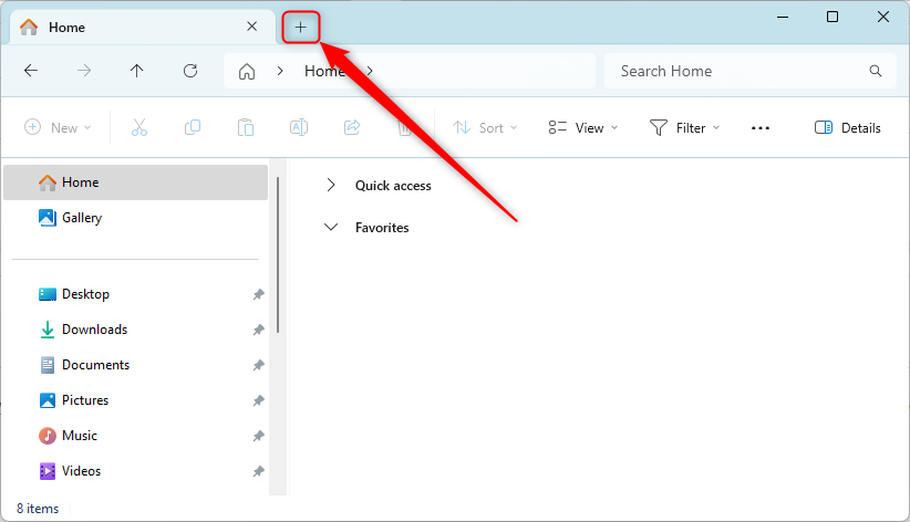 File Explorer with the new tab '+' highlighted.