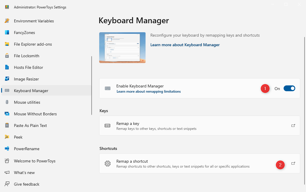 PowerToys Keyboard Manager.