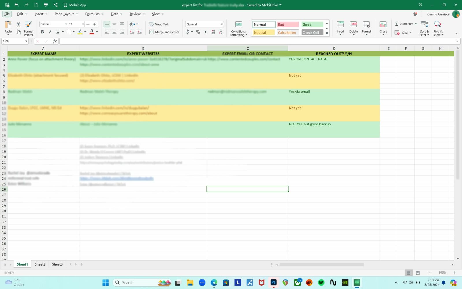 A screenshot of a spreadsheet in OfficeSuite's Sheets.