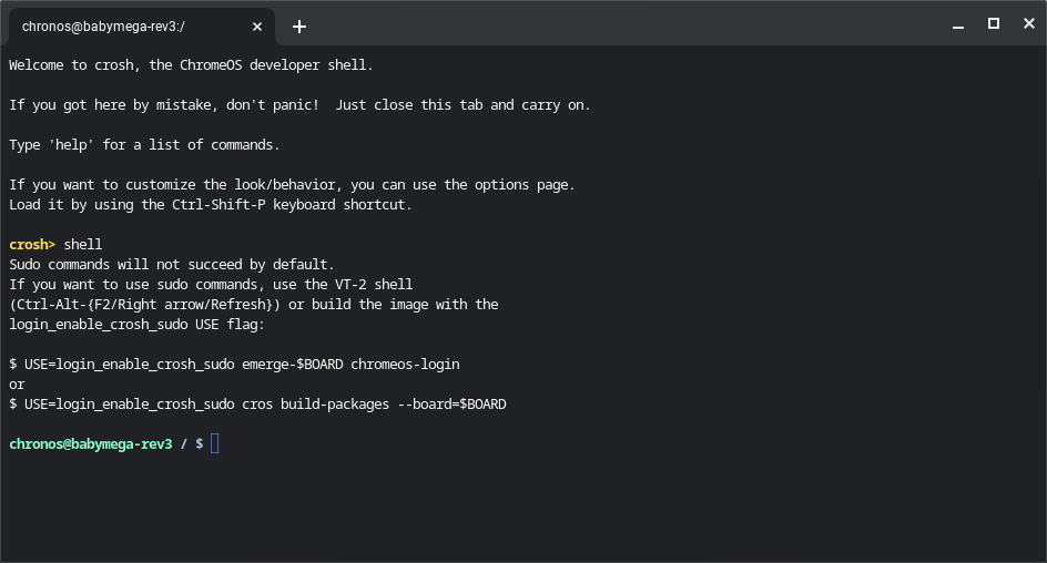 Screenshot of a Terminal shell in ChromeOS