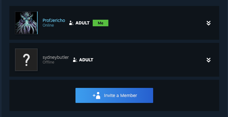 Steam Family member invitation button.