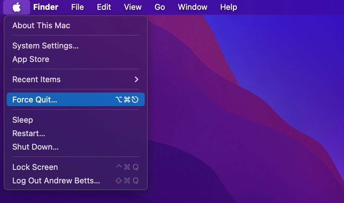 The Force Quit menu in macOS.