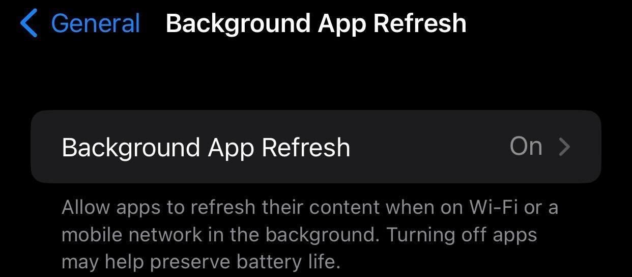 Turning on background app refresh on iPhone.