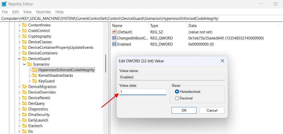 Value data field in Enabled value edit window.