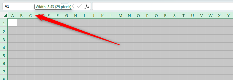 An Excel spreadsheet with all cell widths changed to 3.43.