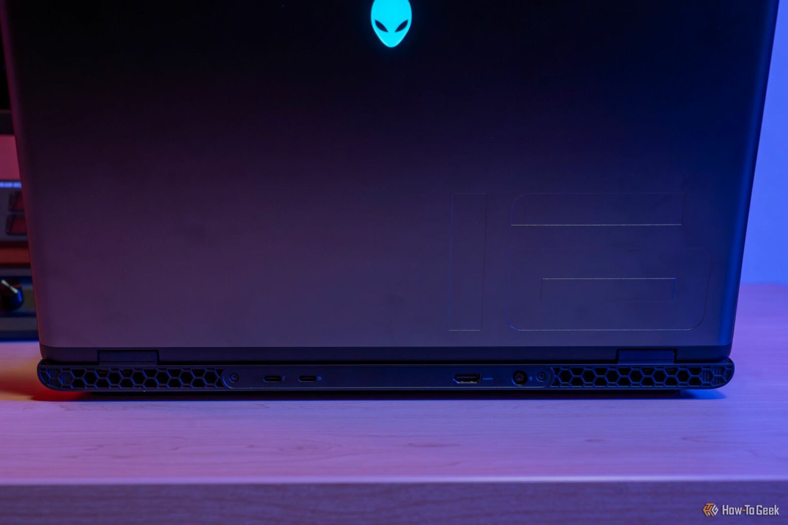 Rear ports of the Alienware m16 R2.