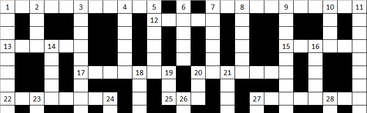 A crossword grid in Excel with numbers in the cells where words begin.